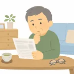 保険証券を確認する男性（イラスト・イメージ）