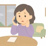 業者に電話がつながらず困る女性（イラスト・イメージ）