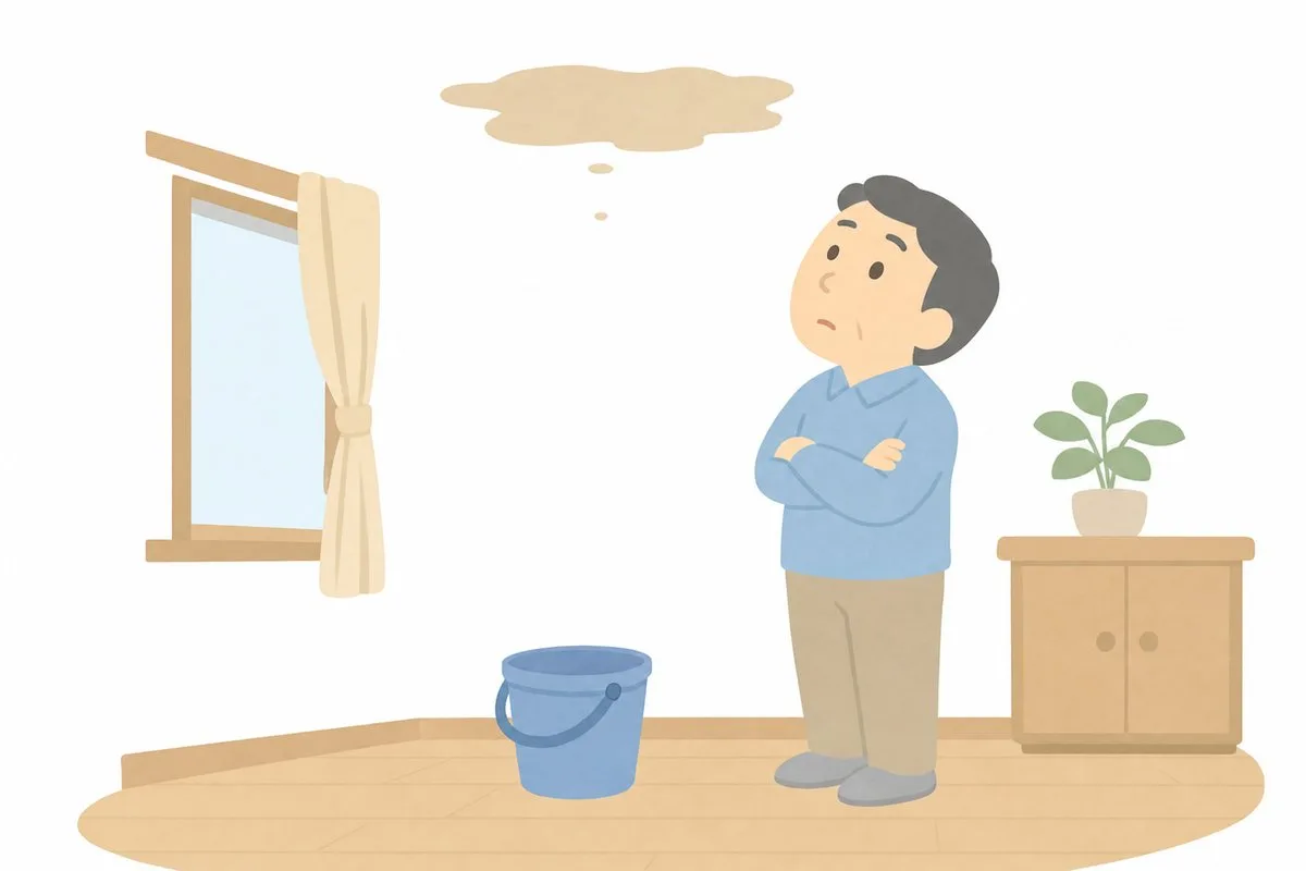 天井のシミを見上げる男性（イラスト・イメージ）
