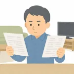2枚の見積書を見比べる男性（イラスト・イメージ）