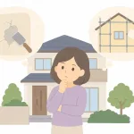 補修だけか塗装までか、2つの選択肢を前に考える女性（イラスト・イメージ）