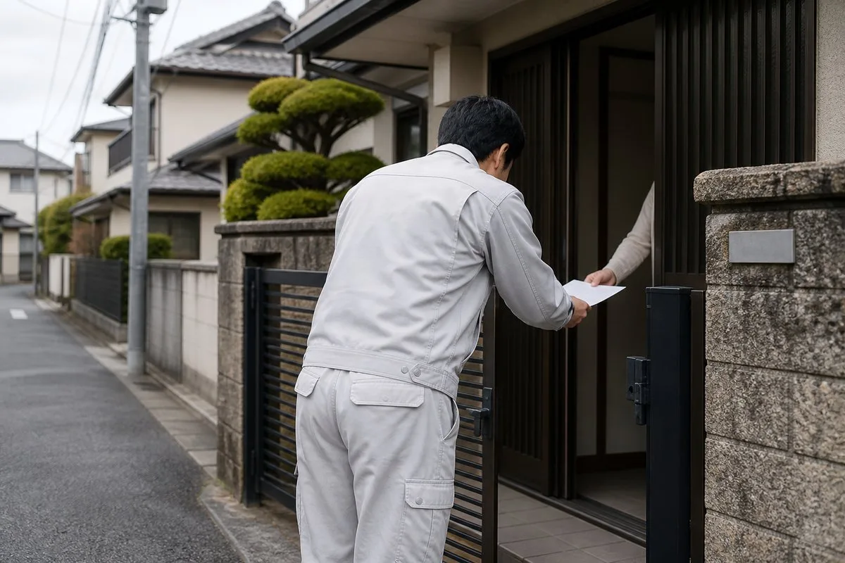 近隣宅へ挨拶に伺う職人（イメージ）