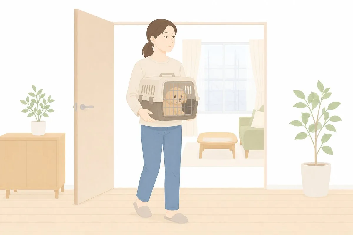 ペットのケージを塗装面から遠い部屋へ移す対策（イラスト）