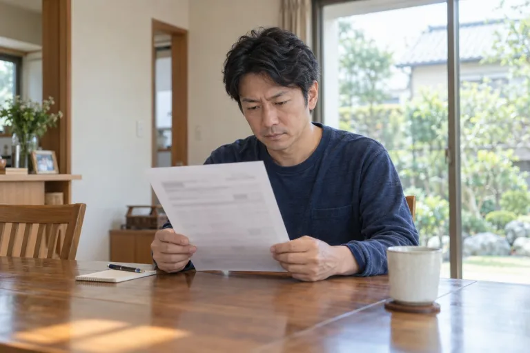 塗装工事の見積書を読み込む男性(イメージ)