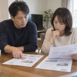 2通の外壁塗装の見積書を見比べる夫婦（イメージ）